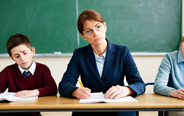 Overburdened Special Education Teacher**

"A dedicated special education teacher, fully clothed in professional attire, looking concerned while surrounded by a diverse group of students in a classroom. The classroom is modestly furnished but shows signs of being under-resourced. The teacher is attempting to assist multiple students simultaneously, with a pile of paperwork on the desk. Soft, natural lighting. Focus on the teacher's empathetic expression. Perfect anatomy, correct proportions, well-formed hands. safe for work, appropriate content, professional, modest, family-friendly, high quality."

**