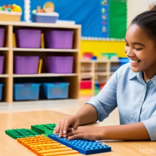 특수교육 과정 - A kind female special education teacher with a warm smile is sitting at a brightly lit table, patien...