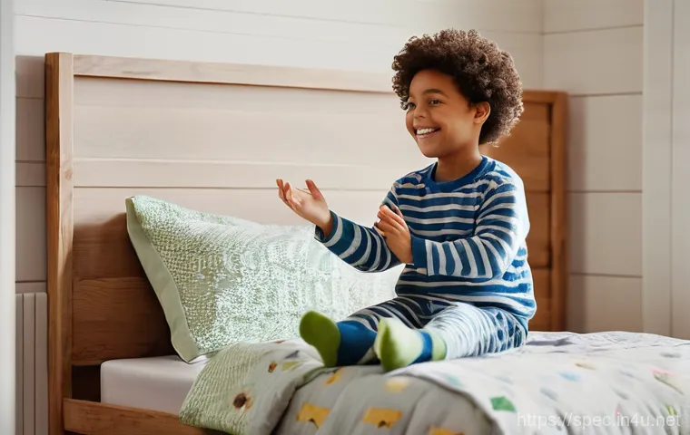 특수교육과 자조 기술 교육 - **Prompt:** A brightly lit, warm, and inviting children's playroom. A cheerful preschool-aged child ...