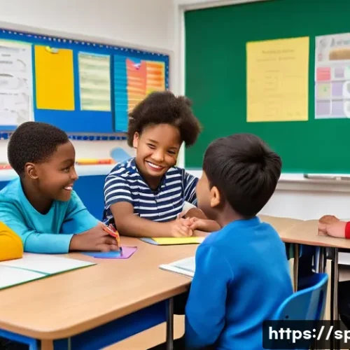 특수교육 법률 - A bright and inclusive classroom scene showing a diverse group of children, including students with ...