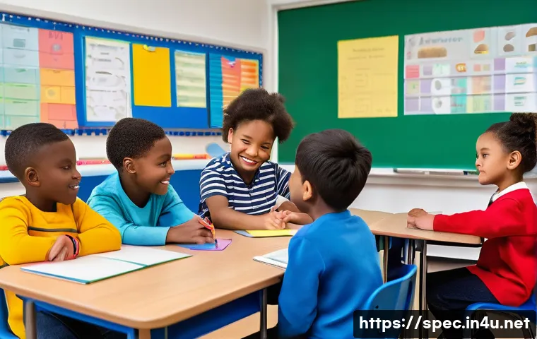 특수교육 법률 - A bright and inclusive classroom scene showing a diverse group of children, including students with ...