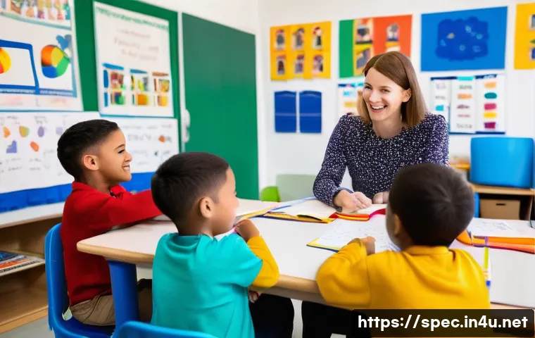 특수교육 교과목 - A compassionate special education classroom scene showing a teacher engaging with intellectually dis...