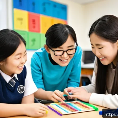특수교육과 문제 해결 능력 - A diverse classroom scene showing a special education teacher engaging with students who have variou...